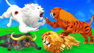 Safed Sher And Sabertoth Tiger Fight Hindi Kahaniya Funny Animals Videos