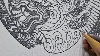 ขั้นตอนบีบลายเส้นนูน บนเฟรมผ้าใบ