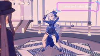 furina and hutao genshin impact lonely lonely dance meme animation mikumikudance