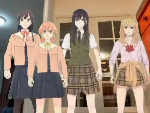 A joint dance of Yuzu Aohara, Mei, Touko Nanami, and Yuu Koito
