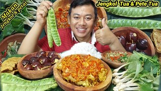 MUKBANG  MAKAN JENGKOL MENTAH DI CAMPUR  PETE MENTAH IKAN ASIN TELOR GEPREK PEDAS LALAPAN MENTAH