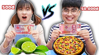 Trận Chiến Ăn Theo Mệnh Giá Tiền - Thử Thách Đồ Ăn Ai Sẽ Được Ăn Pizza Xúc Xích Phô Mai ?