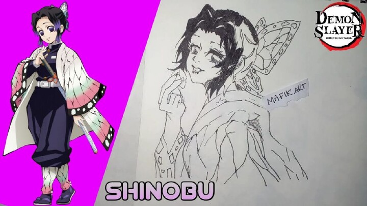 menggambar shinobu dari anime demon slayer