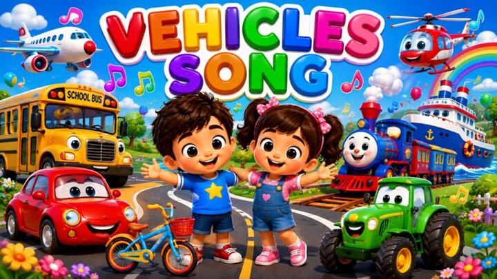 🚗 Vehicles Song for Kids | Learn Cars, Bus, Train, Airplane & More | Little Melody Kids