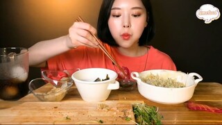 Cơm cá hồi, sushi cá hồi, kim chi trắng, canh rong biển 8 #amthuc