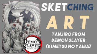 DEMON SLAYER SKETCH FEATURING TANJIRO TURNING INTO A DEMON. USING CROSS HATCHING METHOD!!!