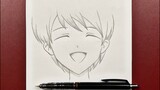 Easy anime drawing | how to draw cute anime boy laughing step-by-step