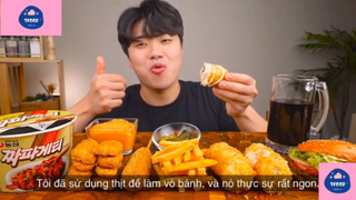 Mukbang mì cay, hotdog, hamburger, khoai tây chiên #anngon