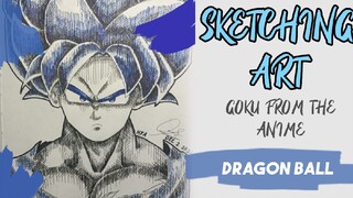 DRAGON BALL Z featuring GOKU SSB| using my own art style. BLACK AND BLUE BALLPEN!!!