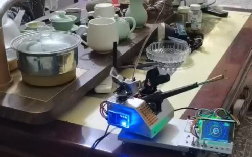 A fully automatic laser cannon model made by a friend, equipped with a fire control radar and a mosq