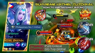 IRITHEL TUTORIAL| How To Counter Bruno In Gold Lane | Buffed irithel Best One Shot Build🔥| Mlbb