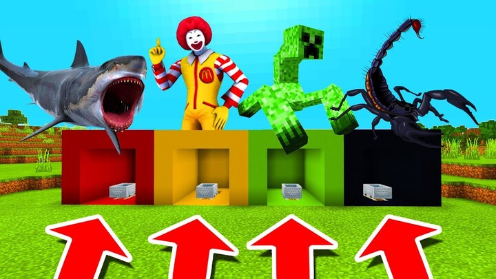 Minecraft PE : DO NOT CHOOSE THE WRONG MINECART! (Shark, Ronald Mcdonald & Mutant Creeper)