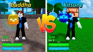 Fruta Kitsune VS Buddha em CONTA level 1 no Blox Fruits