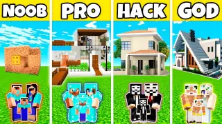 Minecraft Battle: Family Easy Contemporary House Build Challenge - Noob vs Pro vs Hacker vs God