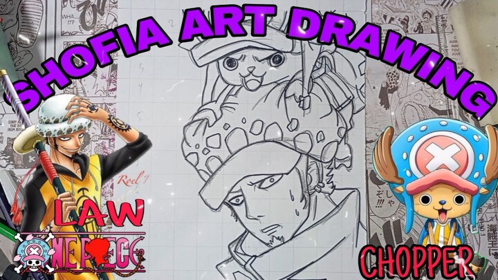 drawing chopper dan law dari anime one piece