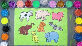 Chó, Mèo, Heo, Bò, Gấu, Dơi, Hà Mã, Con Voi 🎨 Vẽ Và Tô Màu Tranh Cát Động Vật  | Heo Xinh