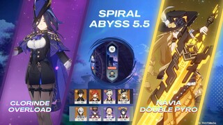 Spiral Abyss 5.5 Clorinde Overload & Navia Double Pyro | Genshin Impact