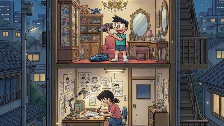 Phần Mèo Đôrêmon: Nếu họ ở chung một tòa nhà, vào buổi tối họ sẽ làm gì?