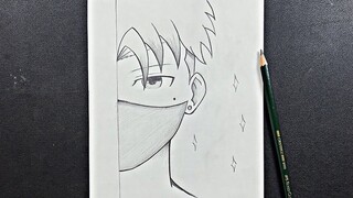 Easy anime sketch | how to draw anime boy wearing face mask