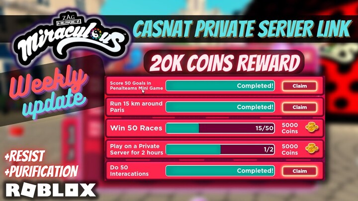 Roblox Miraculous Quest of Ladybug & Cat Noir Weekly Update 20000 Coins Reward