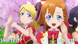 Shortest, Average, and Longest Love Live! Songs