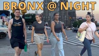 Bronx Fordham Road At Night. Summer Evening Bronx Walk in New York City