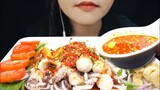 ASMR | BABY SQUID & MEATBALL, PORK SNACK & Chilli Spicy Sauce | EATING SOUND |