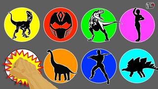 🦖 DINOSAURS vs POWER RANGERS Spinning Wheel Slime Game w/ T-Rex, Spinosaurus +