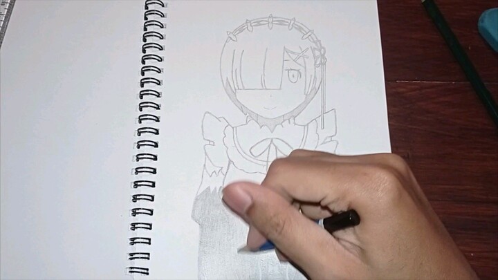 Menggambar Tokoh Rem dari Anime Re:Zero