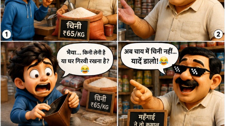 “चीनी के भाव सुनकर दिल मिठास भूल गया! 😂”