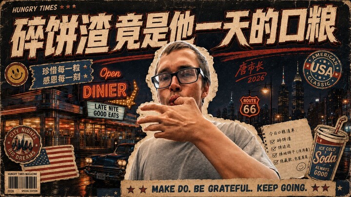 What others casually toss away as leftover crumbs is this bespectacled young man’s entire day’s meal