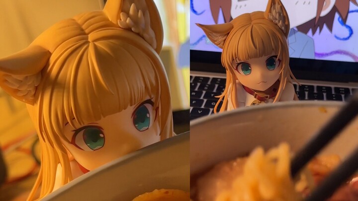 How could you resist giving her some instant noodles?