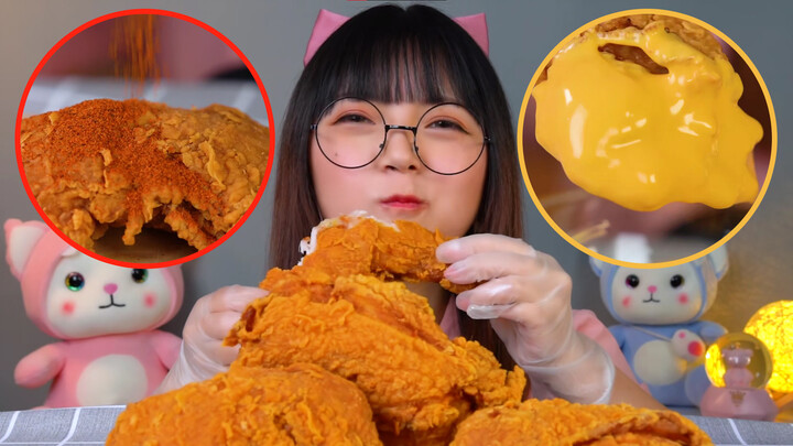 Viên Khuyên Khuyên - Đùi gà vàng óng! Chấm phô mai + ớt bột! Giòn tan ngon ngọt thịt mềm
