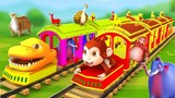 Funny Animals Monkey and Dinosaur Train in Zoo Monkey Elephant Train Ride Jungle Animals 3D Cartoons