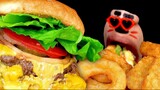 [Real Mouth] Burger BBQ phô mai, khoai tây chiên, hành tây chiên thơm lừng, béo ngậy #asmr #mukbang