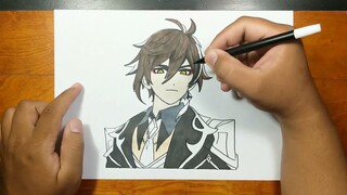 How to draw ZHONGLI - GENSHIN IMPACT