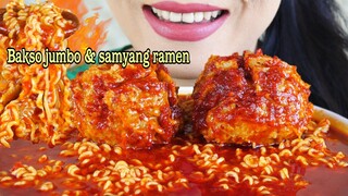 MAKAN BAKSO JUMBO DAN SAMYANG RAMEN BERKUAH PEDAS | EATING SOUNDS