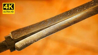 【4K】大佬用700个鱼钩锻造大马士革暗金短剑刀条 | 作者：HANS