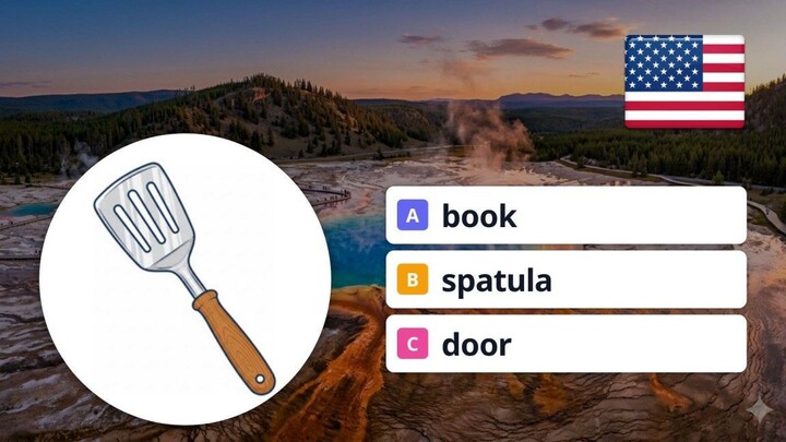 4 English Object Words: Spatula, Book, Eraser, Door - Test Your Vocabulary!