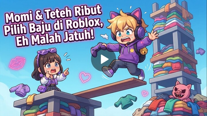 Momi & Teteh Ribut Pilih Baju di Roblox_ Eh Malah Jatuh!