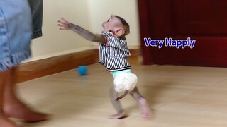 The happiest Moment Ever!! Cute Tiny Baby Maki Play Running & Jump With Dad Very happy in the room