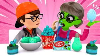 MINT CHOCOLATE FOOD MUKBANG II A Cheesy Zombie Love Story - Tani Zombie II Scary Teacher 3D Mukbang