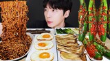 ASMR MUKBANG | 직접 만든 짜파게티, 소고기 & 파김치, 오이고추 김치 먹방 | KIMCHI RECIPE KOREAN HOME FOOD