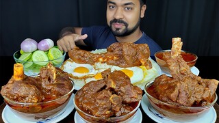 HUGE SPICY MUTTON CURRY, MUTTON LEG PIECE, FRIED EGGS, SALAD, ONION, RICE ASMR MUKBANG EATING SHOW |
