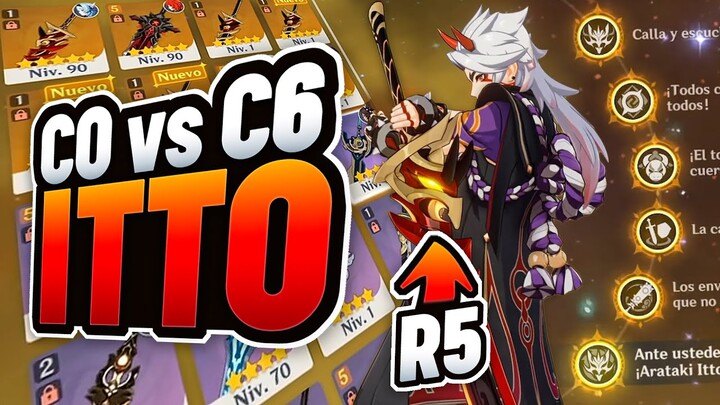 ¡ARATAKI ITTO C6 es ABSURDO! (C0 vs C6) + COMPARATIVA de las MEJORES ARMAS - Genshin Impact