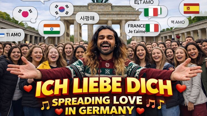 也可以这样用中文呈现（名字保持不变）：  《Ich Liebe Dich》——在勃兰登堡门用不同语言传递爱 🇩🇪❤️｜Aman Jain｜Chandrajit Kamble