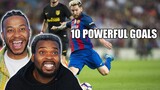 Americans React to 10 MOST POWERFUL GOALS IN FOOTBALL