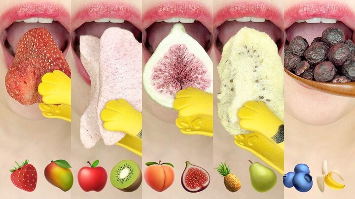asmr FREEZE DRIED FRUITS EMOJI FOOD 🥭🥝🫐 동결건조 과일 이모지 먹방 eating sounds