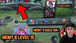 LANCELOT JEJE VS AURA VARIETY MENIT 8 LEVEL 15, MENIT 11 GOLD 15K ! GILA - Mobile Legends