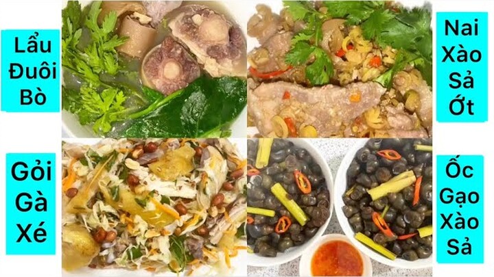 Lẩu đuôi bò , Nai xào sả ớt , gỏi gà , ốc gạo xào sả ngon quá xá